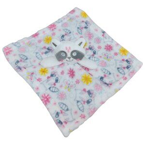 Le Bebe Favorite Pink Raccoon Baby Lovey Security Blanket Butterflies Flowers